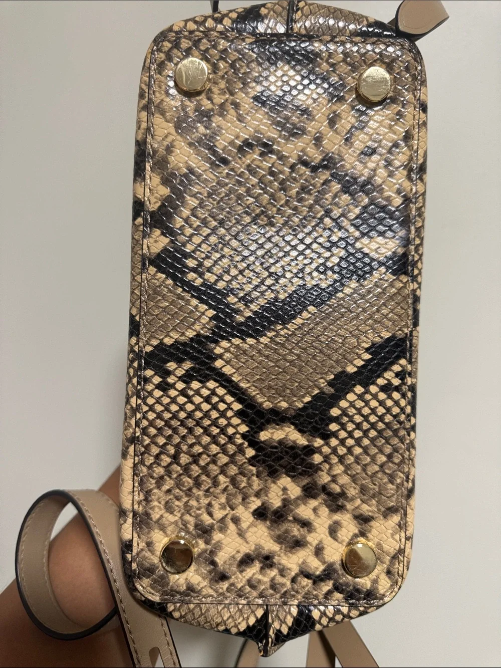 Michael Kors Tan Snake-Print Satchel with Gold Hardware